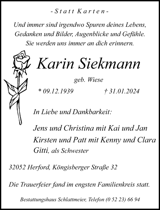 Traueranzeige von Karin Siekmann von Neue Westfälische