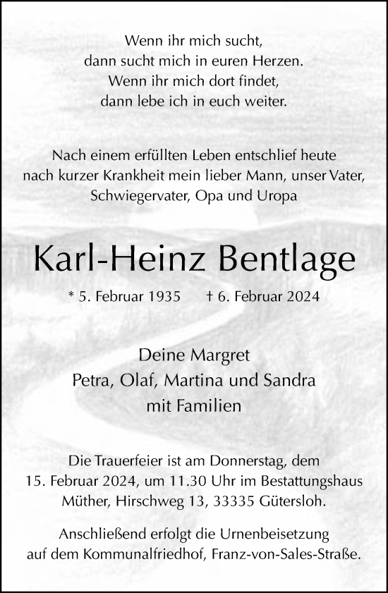 Traueranzeige von Karl-Heinz Bentlage von Neue Westfälische
