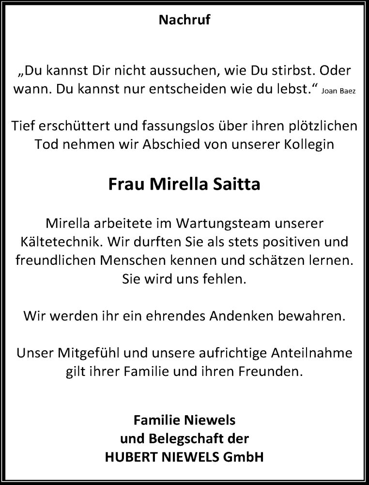  Traueranzeige für Mirella Saitta vom 10.02.2024 aus Neue Westfälische
