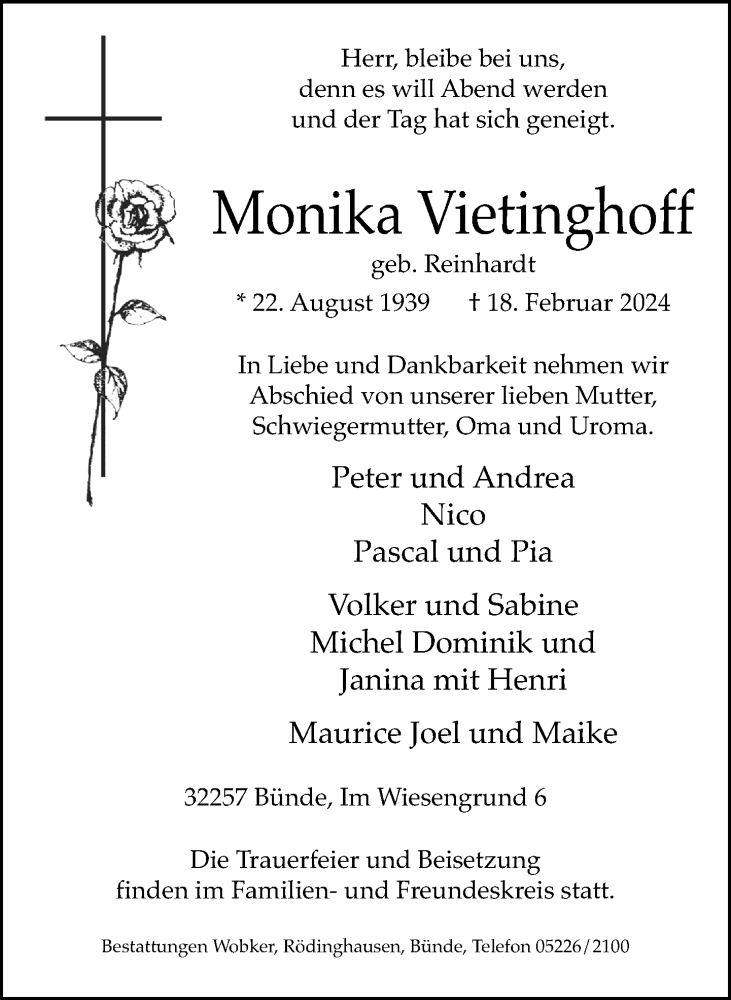  Traueranzeige für Monika Vietinghoff vom 24.02.2024 aus Neue Westfälische
