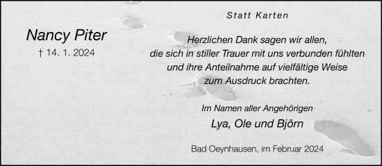 Traueranzeige von Nancy Piter von Neue Westfälische