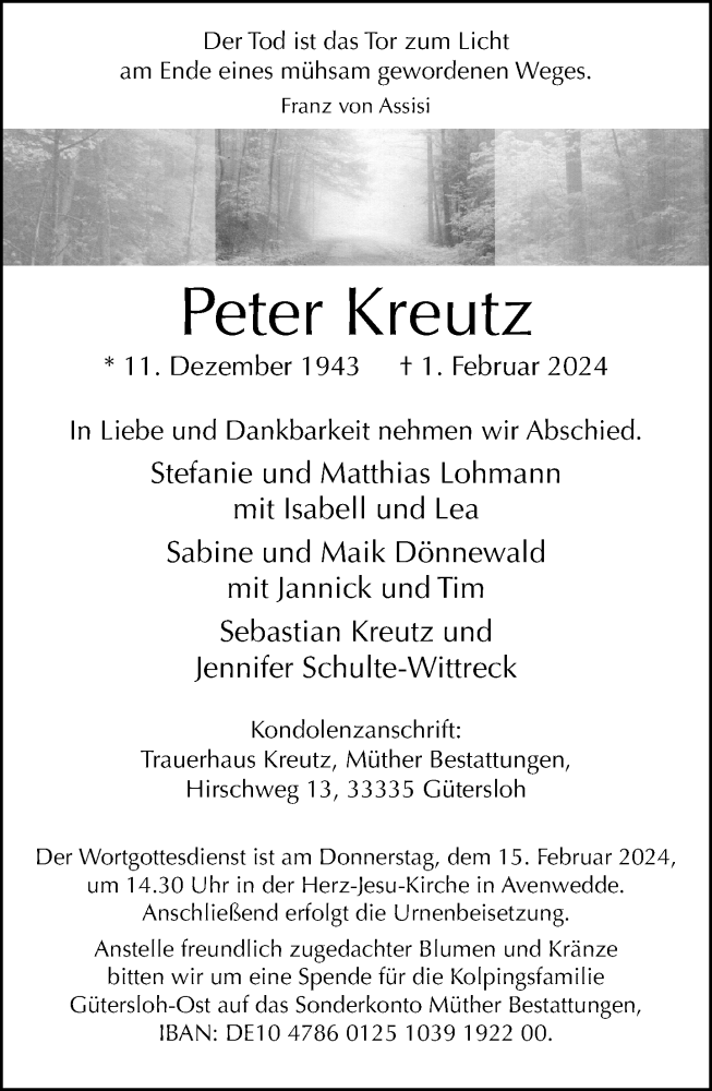  Traueranzeige für Peter Kreutz vom 10.02.2024 aus Neue Westfälische