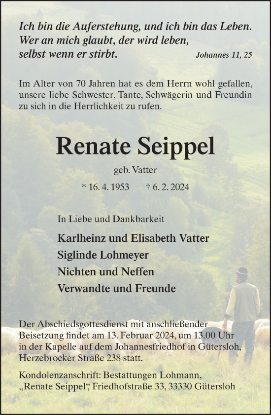 Traueranzeige von Renate Seippel von Neue Westfälische