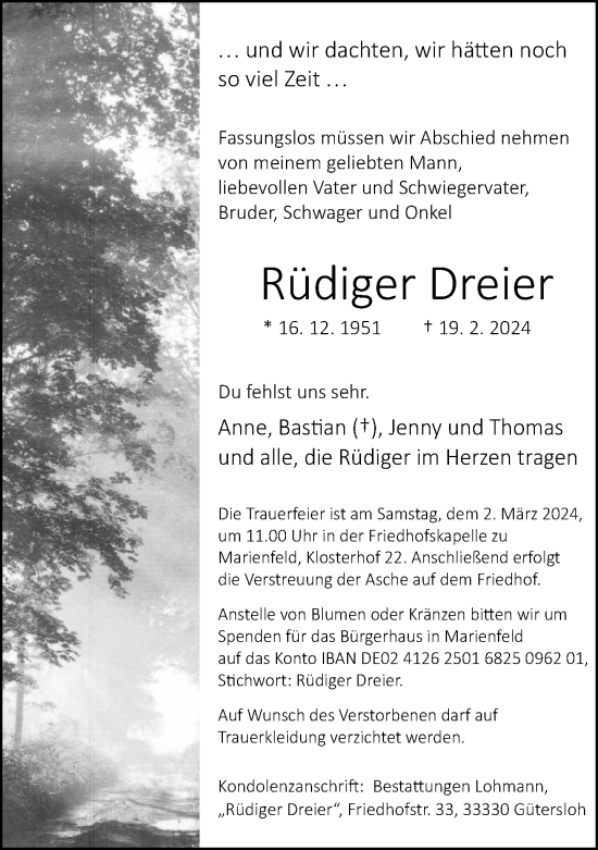 Traueranzeige von Rüdiger Dreier von Neue Westfälische