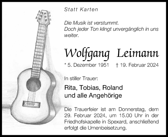 Traueranzeige von Wolfgang Leimann von Neue Westfälische