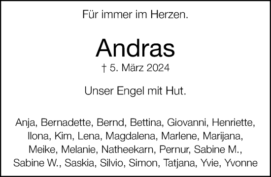 Traueranzeige von Andras  von Neue Westfälische