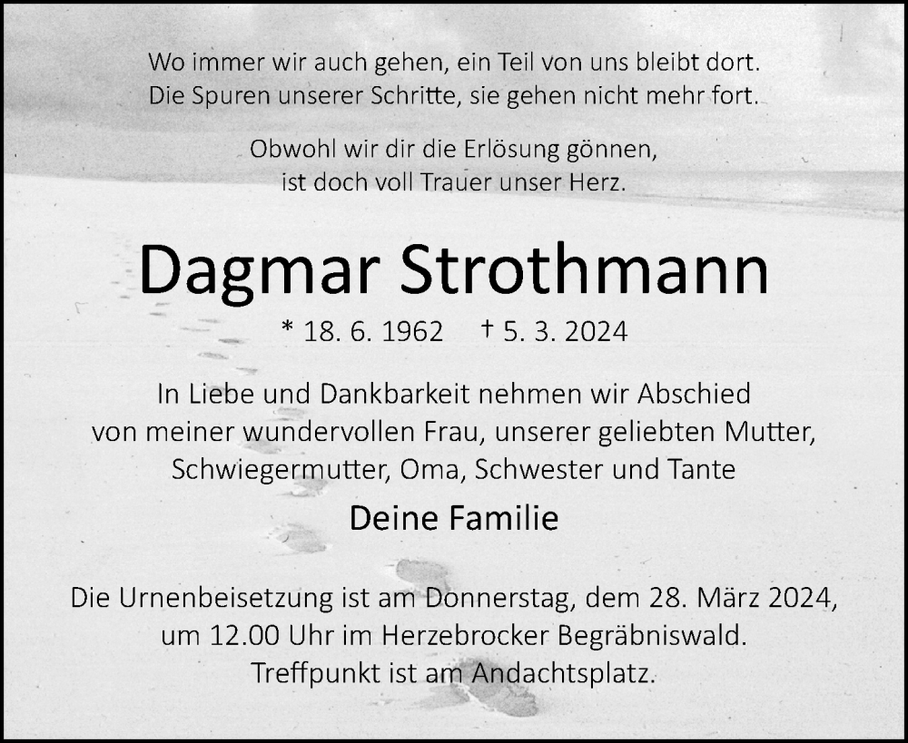  Traueranzeige für Dagmar Strothmann vom 15.03.2024 aus Neue Westfälische
