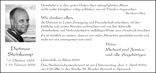Traueranzeige von Dietmar Steinkamp von Neue Westfälische