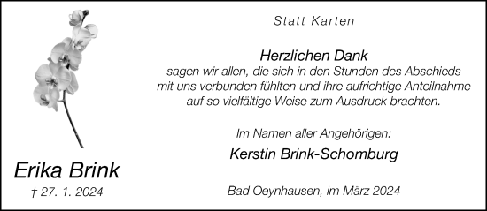 Traueranzeige von Erika Brink von Neue Westfälische