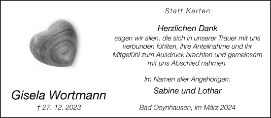 Traueranzeige von Gisela Wortmann von Neue Westfälische