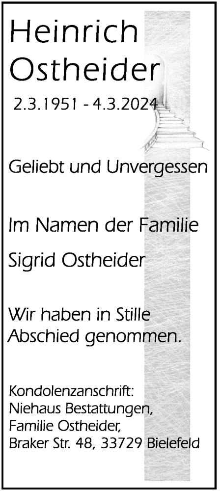  Traueranzeige für Heinrich Ostheider vom 23.03.2024 aus Neue Westfälische
