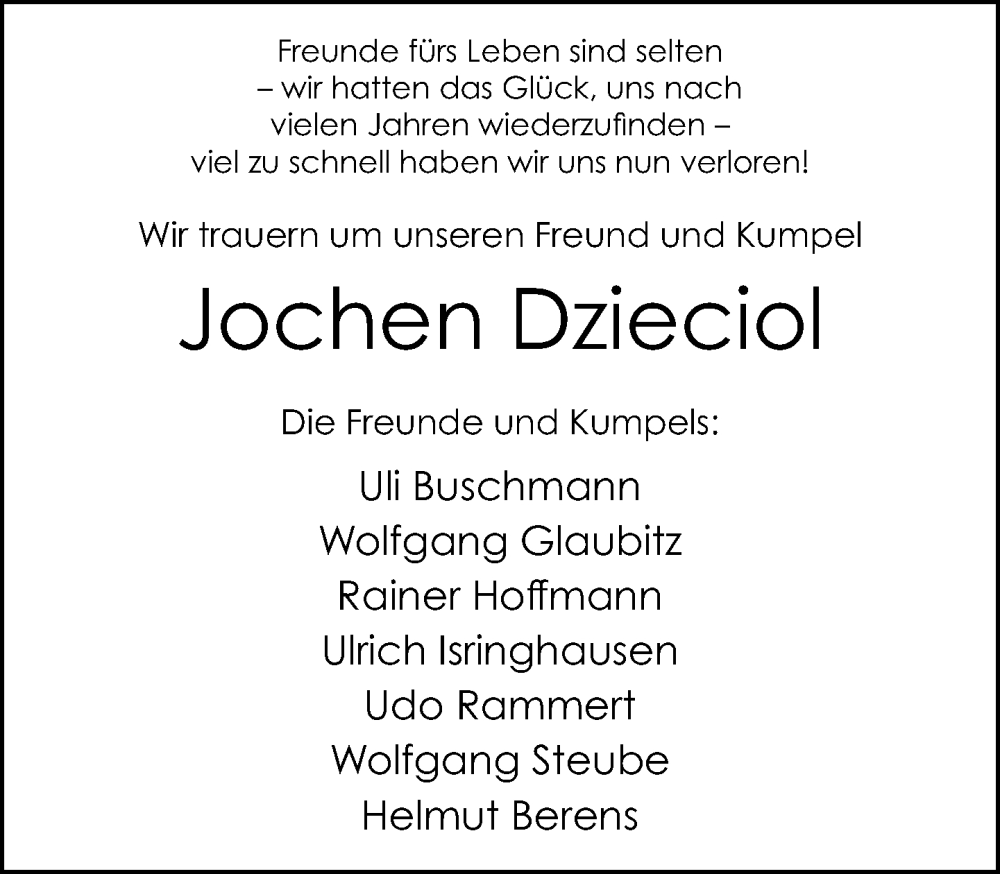  Traueranzeige für Jochen Dzieciol vom 23.03.2024 aus Neue Westfälische
