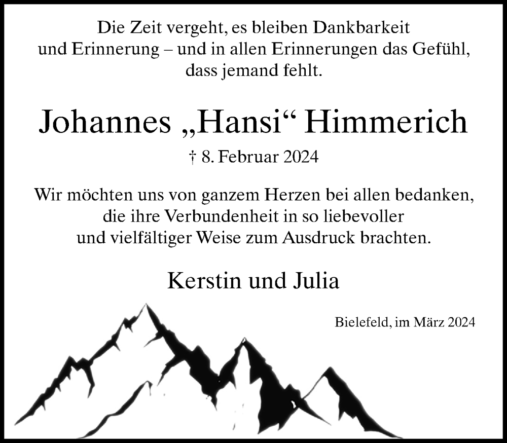  Traueranzeige für Johannes Himmerich vom 09.03.2024 aus Neue Westfälische