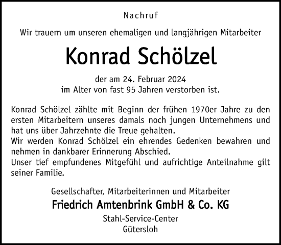 Traueranzeige von Konrad Schölzel von Neue Westfälische