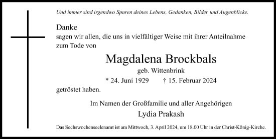 Traueranzeige von Magdalena Brockbals von Neue Westfälische