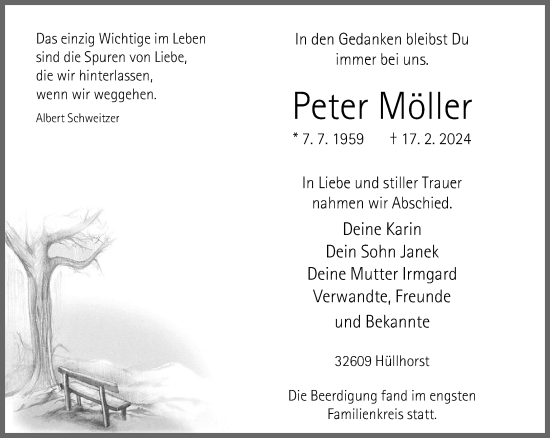 Traueranzeige von Peter Möller von Neue Westfälische