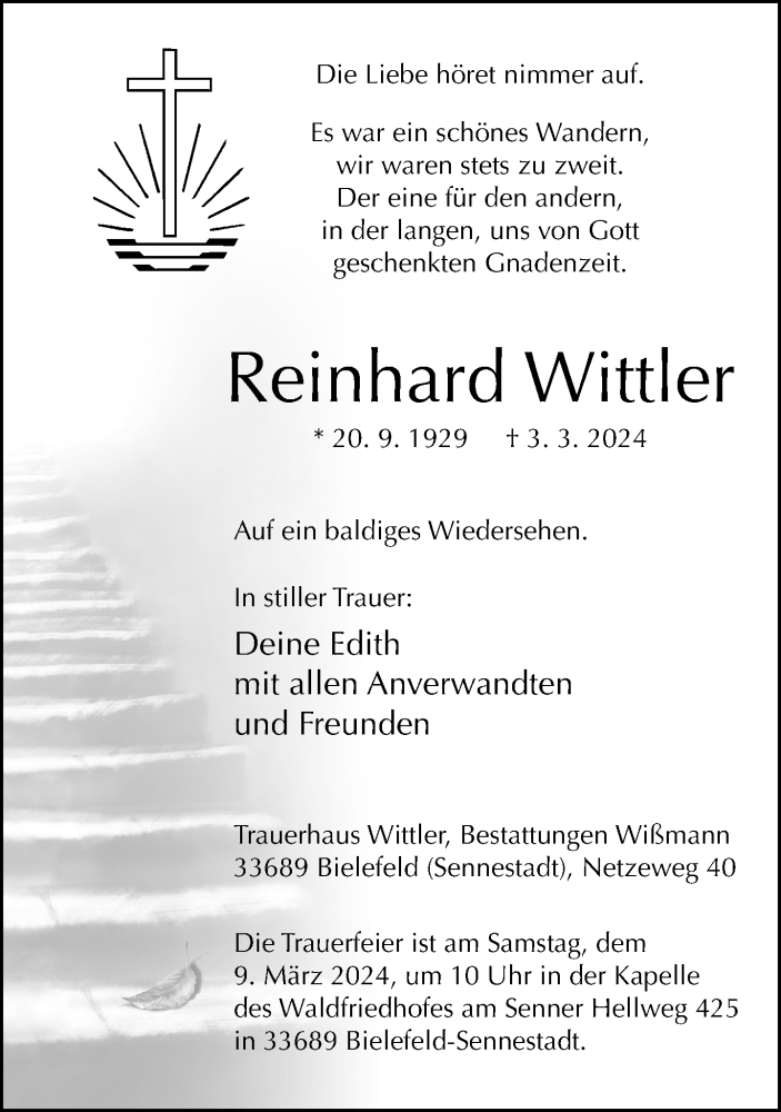  Traueranzeige für Reinhard Wittler vom 06.03.2024 aus Neue Westfälische