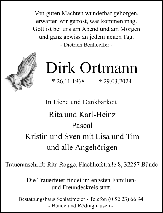 Traueranzeige von Dirk Ortmann von Neue Westfälische