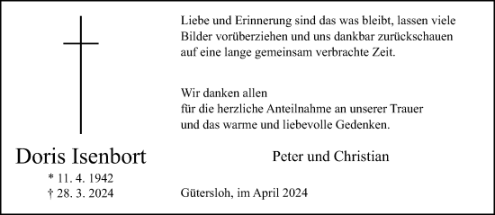 Traueranzeige von Doris Isenbort von Neue Westfälische