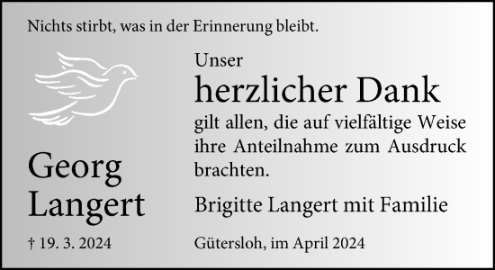 Traueranzeige von Georg Langert von Neue Westfälische