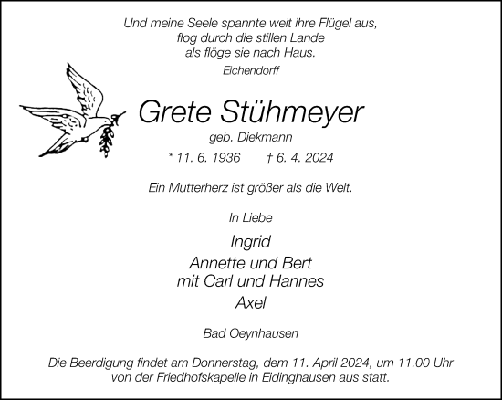 Traueranzeige von Grete Stühmeyer von Neue Westfälische