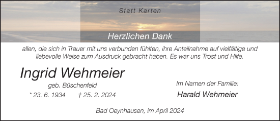 Traueranzeige von Ingrid Wehmeier von Neue Westfälische