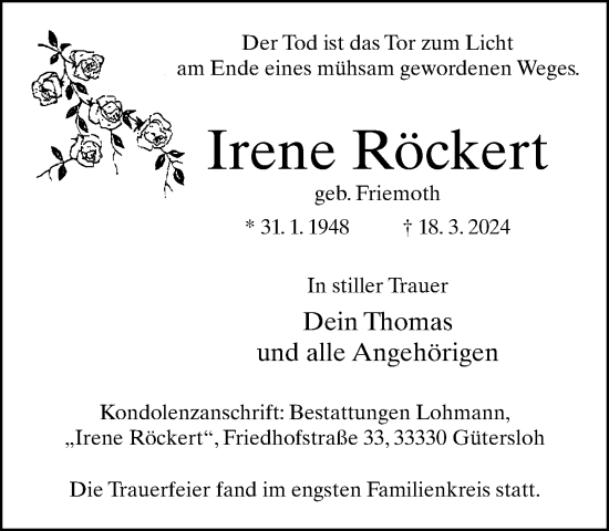 Traueranzeige von Irene Röckert von Neue Westfälische
