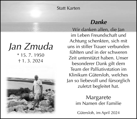 Traueranzeige von Jan Zmuda von Neue Westfälische