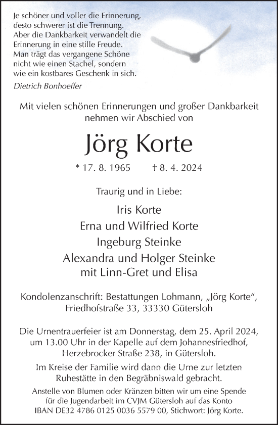 Traueranzeige von Jörg Korte von Neue Westfälische