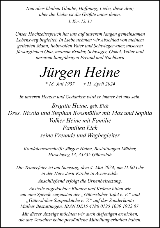 Traueranzeige von Jürgen Heine von Neue Westfälische