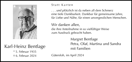 Traueranzeige von Karl-Heinz Bentlage von Neue Westfälische