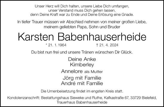 Traueranzeige von Karsten Babenhauserheide von Neue Westfälische