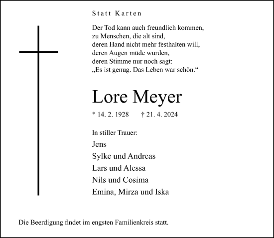 Traueranzeige von Lore Meyer von Neue Westfälische