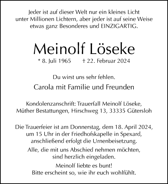 Traueranzeige von Meinolf Löseke von Neue Westfälische