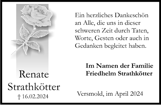 Traueranzeige von Renate Strathkötter von Neue Westfälische