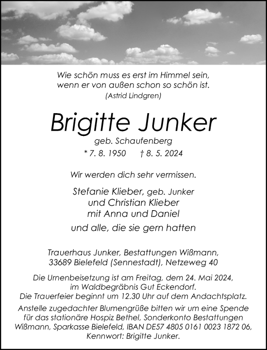 Traueranzeige von Brigitte Junker von Neue Westfälische