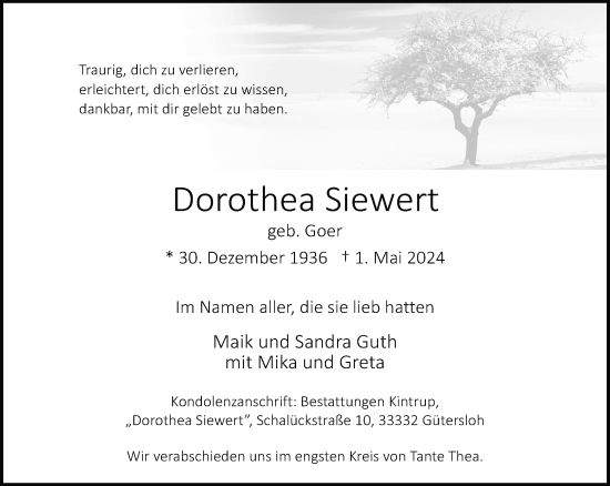 Traueranzeige von Dorothea Siewert von Neue Westfälische