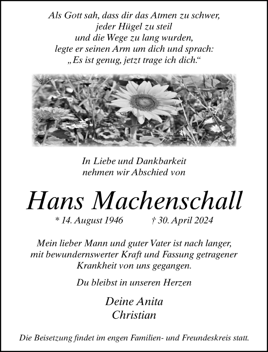 Traueranzeige von Hans Machenschall von Neue Westfälische