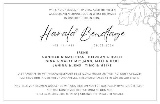 Traueranzeige von Harald Bendlage von Neue Westfälische