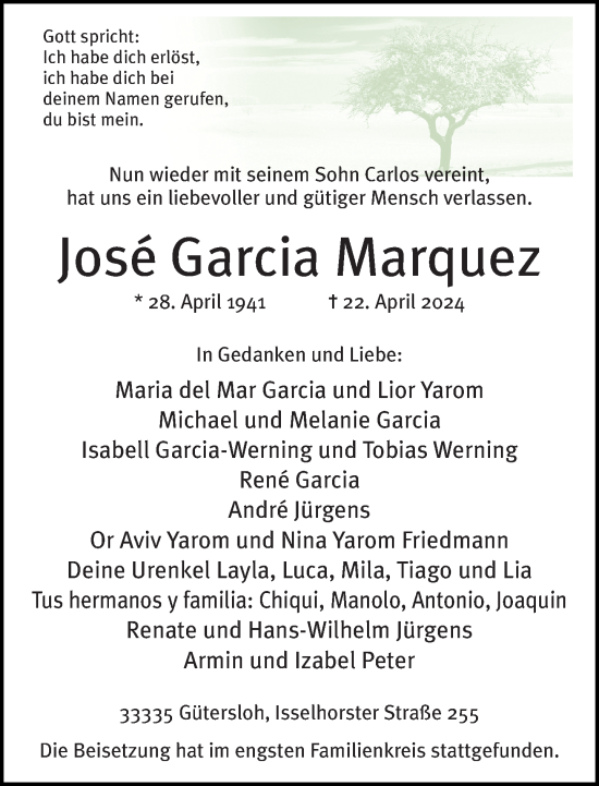 Traueranzeige von José Garcia Marquez von Neue Westfälische