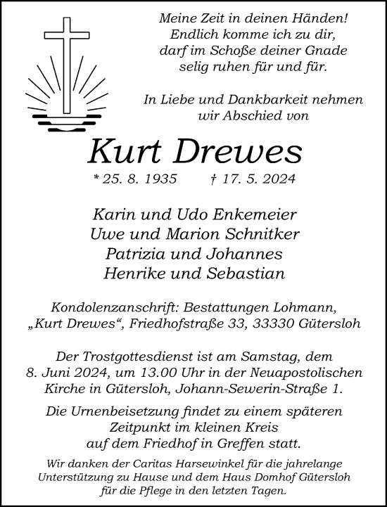 Traueranzeige von Kurt Drewes von Neue Westfälische