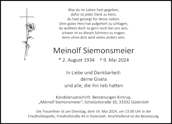 Traueranzeige von Meinolf Siemonsmeier von Neue Westfälische