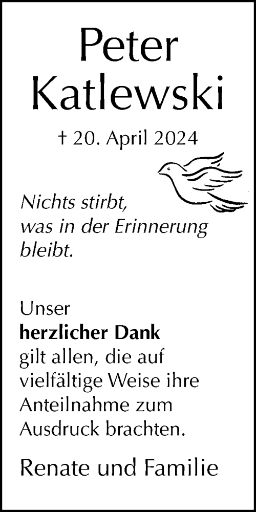 Traueranzeige von Peter Katlewski von Neue Westfälische