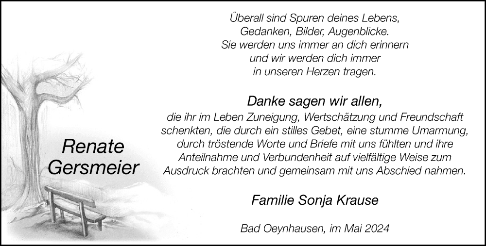  Traueranzeige für Renate Gersmeier vom 04.05.2024 aus Neue Westfälische