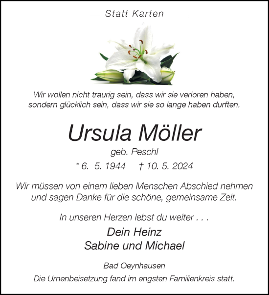 Traueranzeige von Ursula Möller von Neue Westfälische