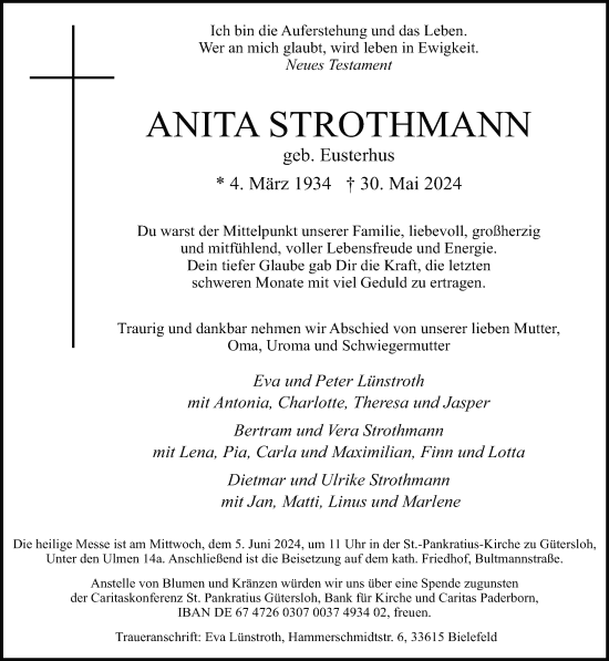 Traueranzeige von Anita Strothmann von Neue Westfälische