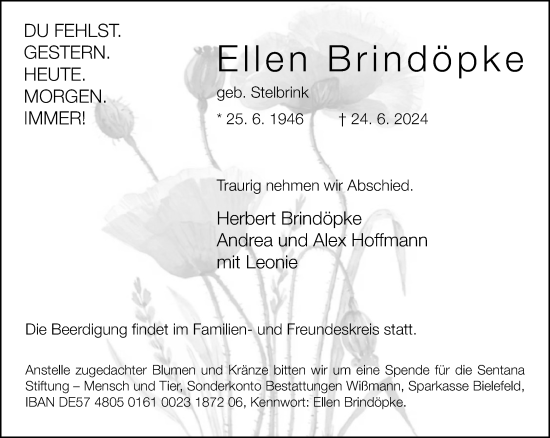 Traueranzeige von Ellen Brindöpke von Neue Westfälische