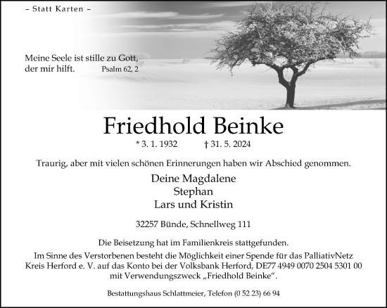 Traueranzeige von Friedhold Beinke von Neue Westfälische