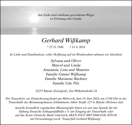 Traueranzeige von Gerhard Wißkamp von Neue Westfälische