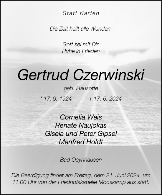 Traueranzeige von Gertrud Czerwinski von Neue Westfälische